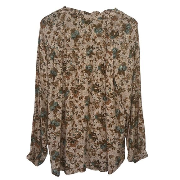 Mason & Belle Floral Ruffle Blouse Top Womens Large Split Neck Long Sleeve Boho - Picture 3 of 6